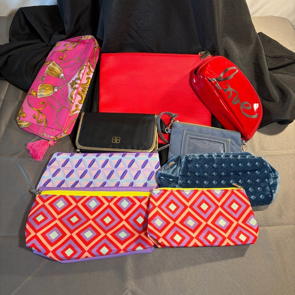Bundle of 9 make up/travel bags, including Betsy Johnson, and Balenciaga